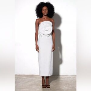 MARA HOFFMAN Ivory Maia Floral Appliqué Strapless Midi Dress 00 0 XXS XS